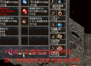 199级十彩刺影装备如何获取?传奇游戏高效攻略全解析 199级十彩刺影装备如何获取?传奇游戏高效攻略全解析