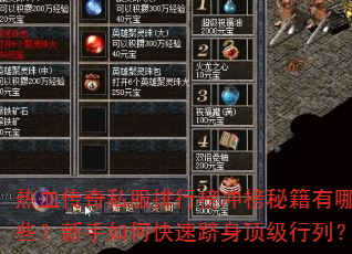 热血传奇私服排行榜冲榜秘籍有哪些?新手如何快速跻身顶级行列? 热血传奇私服排行榜冲榜秘籍有哪些?新手如何快速跻身顶级行列?