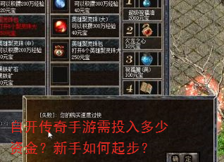 自开传奇手游需投入多少资金?新手如何起步? 自开传奇手游需投入多少资金?新手如何起步?